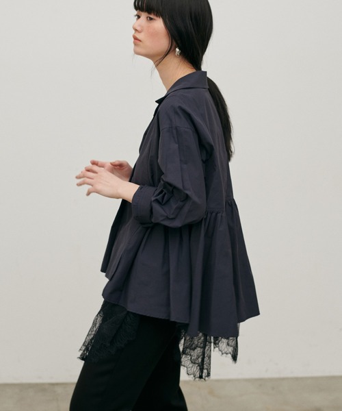 LARUTA（ラルータ）の「【LARUTA】[Web限定]裾フレアブロードブラウス（シャツ/ブラウス・レディース・グリーン系その他/ネイビー/オフホワイト・MEDIUM）」の2枚目の写真