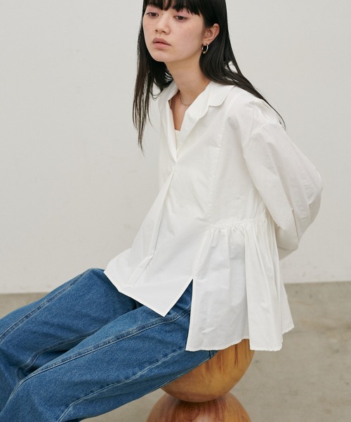 LARUTA（ラルータ）の「【LARUTA】[Web限定]裾フレアブロードブラウス（シャツ/ブラウス・レディース・グリーン系その他/ネイビー/オフホワイト・MEDIUM）」の3枚目の写真
