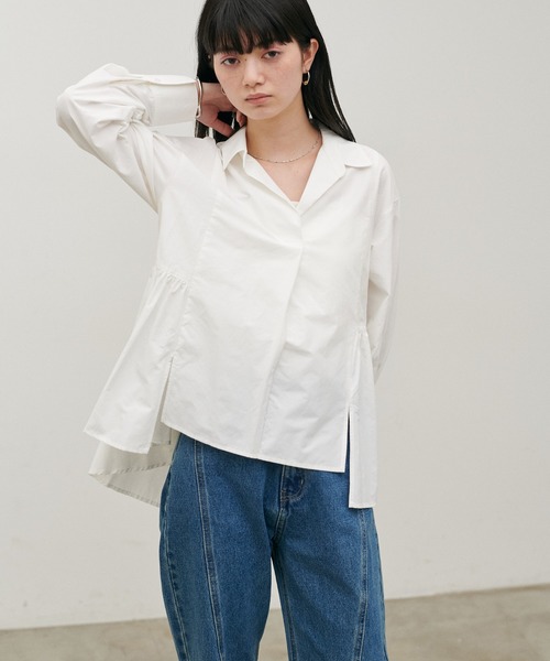 LARUTA（ラルータ）の「【LARUTA】[Web限定]裾フレアブロードブラウス（シャツ/ブラウス・レディース・グリーン系その他/ネイビー/オフホワイト・MEDIUM）」の21枚目の写真