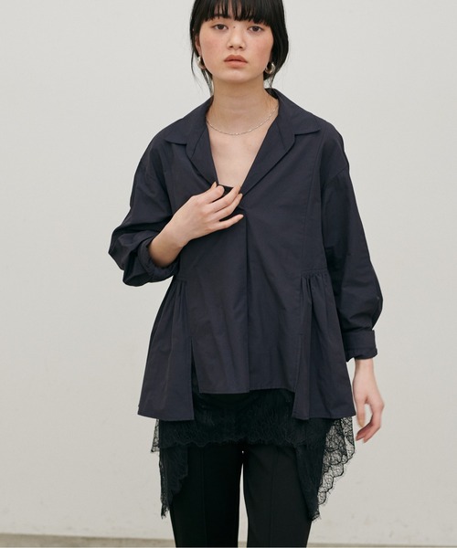 LARUTA（ラルータ）の「【LARUTA】[Web限定]裾フレアブロードブラウス（シャツ/ブラウス・レディース・グリーン系その他/ネイビー/オフホワイト・MEDIUM）」の8枚目の写真