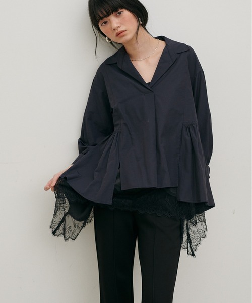 LARUTA（ラルータ）の「【LARUTA】[Web限定]裾フレアブロードブラウス（シャツ/ブラウス・レディース・グリーン系その他/ネイビー/オフホワイト・MEDIUM）」の19枚目の写真