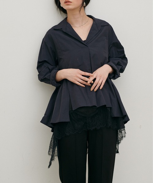 LARUTA（ラルータ）の「【LARUTA】[Web限定]裾フレアブロードブラウス（シャツ/ブラウス・レディース・グリーン系その他/ネイビー/オフホワイト・MEDIUM）」の18枚目の写真
