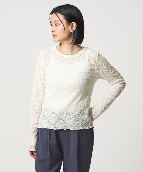 A DAY IN THE LIFE UNITED ARROWS(アデイインザライフユナイテッドアローズ)の「フラワーレース コンパクト プルオーバー <A DAY IN THE LIFE>(Tシャツ/カットソー・レディース・ダークグレー/オフホワイト・FREE)」の3枚目の写真