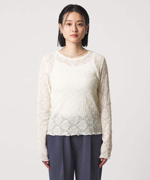 A DAY IN THE LIFE UNITED ARROWS(アデイインザライフユナイテッドアローズ)の「フラワーレース コンパクト プルオーバー <A DAY IN THE LIFE>(Tシャツ/カットソー・レディース・ダークグレー/オフホワイト・FREE)」の6枚目の写真