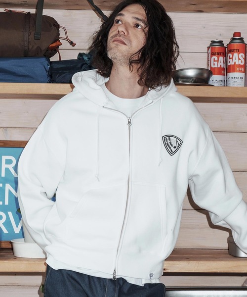 No Rain No Rainbow(ノーレインノーレインボー)の「mpa4067-10oz back fleece hoodie with pick patch ジップパーカー(NR26S-12)(パーカー・メンズ・ネイビー/ホワイト/ブラック・XL/L/M/S)」の15枚目の写真