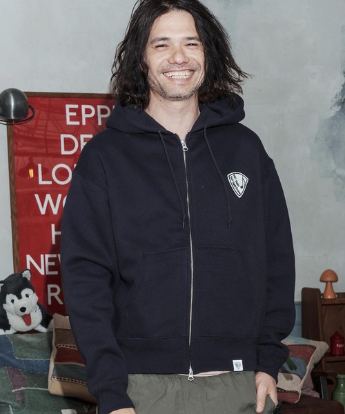 No Rain No Rainbow(ノーレインノーレインボー)の「mpa4067-10oz back fleece hoodie with pick patch ジップパーカー(NR26S-12)(パーカー・メンズ・ネイビー/ホワイト/ブラック・XL/L/M/S)」の21枚目の写真