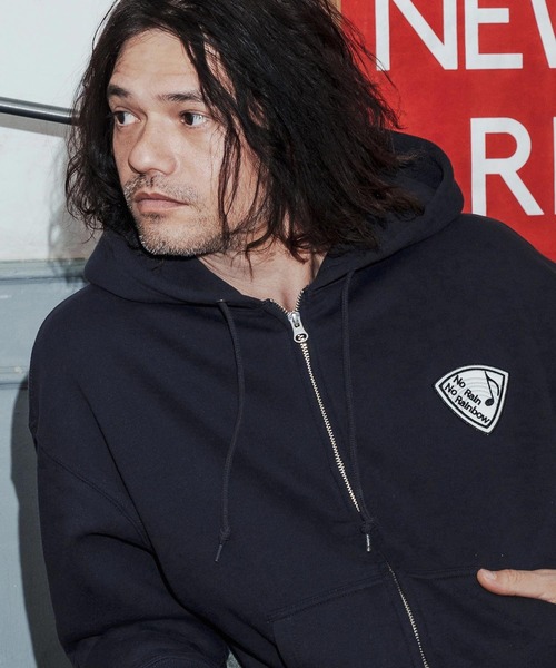 No Rain No Rainbow(ノーレインノーレインボー)の「mpa4067-10oz back fleece hoodie with pick patch ジップパーカー(NR26S-12)(パーカー・メンズ・ネイビー/ホワイト/ブラック・XL/L/M/S)」の22枚目の写真