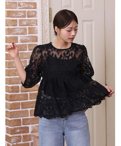 fifth(フィフス)の「【インナー付き】レースペプラムトップス(シャツ/ブラウス・レディース・ブラック/アイボリー・M)」の21枚目の写真