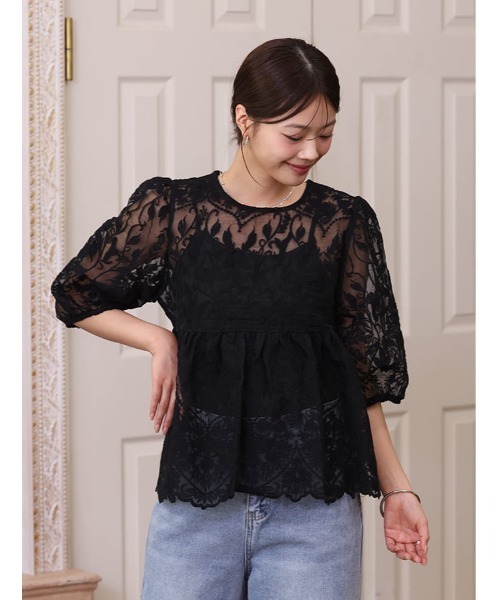 fifth(フィフス)の「【インナー付き】レースペプラムトップス(シャツ/ブラウス・レディース・ブラック/アイボリー・M)」の22枚目の写真