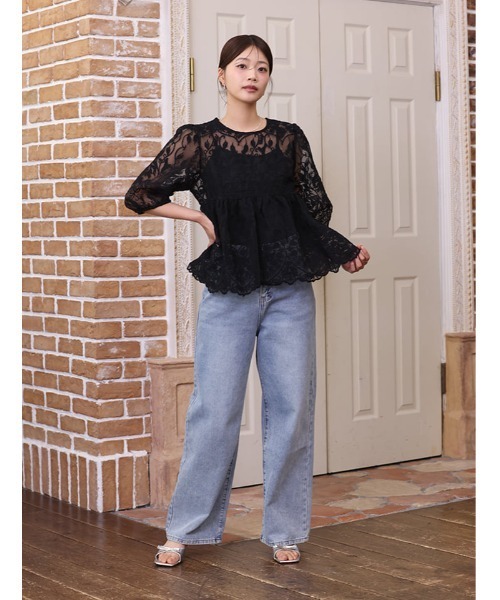 fifth(フィフス)の「【インナー付き】レースペプラムトップス(シャツ/ブラウス・レディース・ブラック/アイボリー・M)」の3枚目の写真