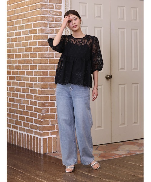 fifth(フィフス)の「【インナー付き】レースペプラムトップス(シャツ/ブラウス・レディース・ブラック/アイボリー・M)」の4枚目の写真