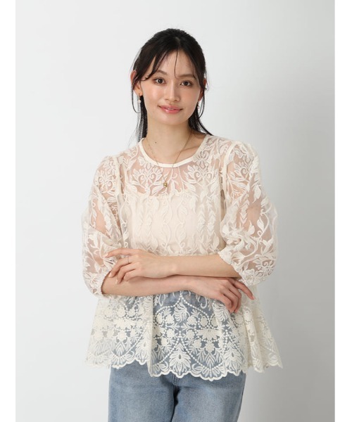 fifth(フィフス)の「【インナー付き】レースペプラムトップス(シャツ/ブラウス・レディース・ブラック/アイボリー・M)」の7枚目の写真
