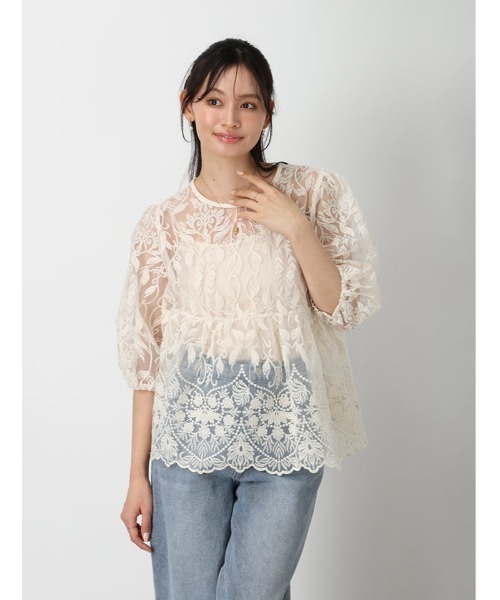 fifth(フィフス)の「【インナー付き】レースペプラムトップス(シャツ/ブラウス・レディース・ブラック/アイボリー・M)」の8枚目の写真