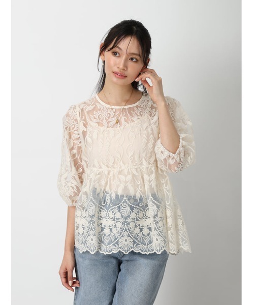 fifth(フィフス)の「【インナー付き】レースペプラムトップス(シャツ/ブラウス・レディース・ブラック/アイボリー・M)」の9枚目の写真