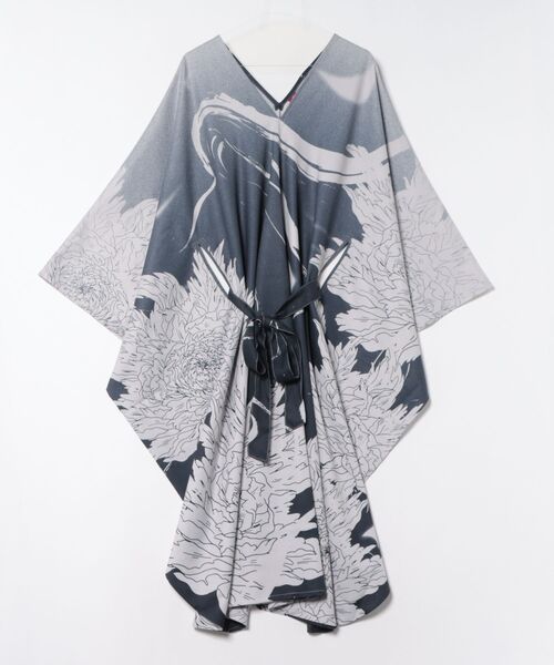 倭物やカヤ(ワモノヤカヤ)の「【倭物やカヤ】花墨ワンピース(ワンピース・レディース・イエロー/エンジ/ネイビー・FREE)」の2枚目の写真