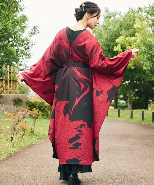 倭物やカヤ(ワモノヤカヤ)の「【倭物やカヤ】花墨ワンピース(ワンピース・レディース・イエロー/エンジ/ネイビー・FREE)」の10枚目の写真