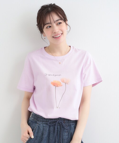 SHOO・LA・RUE（シューラルー）の「【綿100%/プチプラ/S-LL】カジュアルすぎない フェミニンプリントTシャツ（Tシャツ/カットソー・レディース・チャコールグレー/ホワイト系1/ホワイト系2/ピンク系1・01/02/03/04）」の9枚目の写真