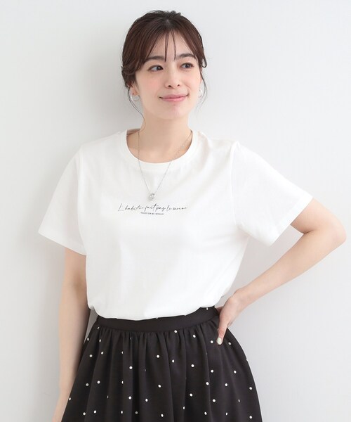 SHOO・LA・RUE（シューラルー）の「【綿100%/プチプラ/S-LL】カジュアルすぎない フェミニンプリントTシャツ（Tシャツ/カットソー・レディース・チャコールグレー/ホワイト系1/ホワイト系2/ピンク系1・01/02/03/04）」の13枚目の写真
