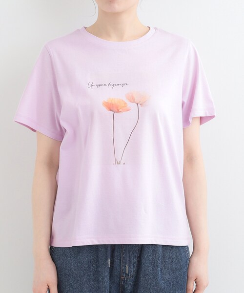 SHOO・LA・RUE（シューラルー）の「【綿100%/プチプラ/S-LL】カジュアルすぎない フェミニンプリントTシャツ（Tシャツ/カットソー・レディース・チャコールグレー/ホワイト系1/ホワイト系2/ピンク系1・01/02/03/04）」の21枚目の写真