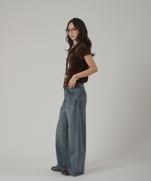 MUHET(ミュエータ)の「sheer velours front tie design top / シアーベロアフロントタイデザイントップス(Tシャツ/カットソー・レディース・ネイビー/ピンク/ブラウン・FREE)」の18枚目の写真