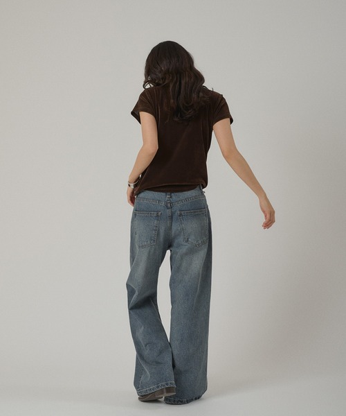 MUHET(ミュエータ)の「sheer velours front tie design top / シアーベロアフロントタイデザイントップス(Tシャツ/カットソー・レディース・ネイビー/ピンク/ブラウン・FREE)」の19枚目の写真
