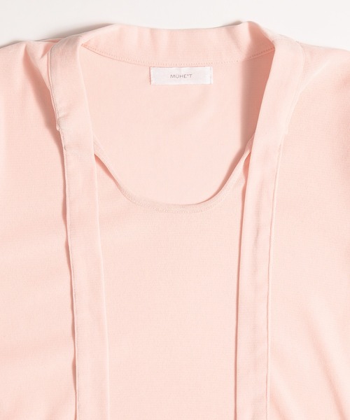 MUHET(ミュエータ)の「sheer velours front tie design top / シアーベロアフロントタイデザイントップス(Tシャツ/カットソー・レディース・ネイビー/ピンク/ブラウン・FREE)」の20枚目の写真