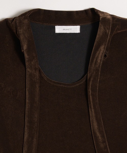MUHET(ミュエータ)の「sheer velours front tie design top / シアーベロアフロントタイデザイントップス(Tシャツ/カットソー・レディース・ネイビー/ピンク/ブラウン・FREE)」の12枚目の写真