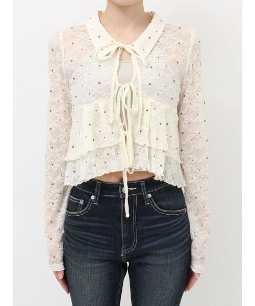 EVRIS（エヴリス）の「スタッズレースリボンシャツ（シャツ/ブラウス・レディース・アイボリー/ブラック・FREE）」の10枚目の写真