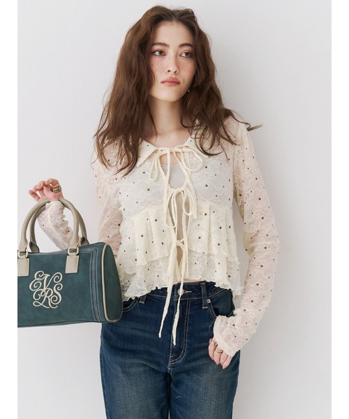 EVRIS（エヴリス）の「スタッズレースリボンシャツ（シャツ/ブラウス・レディース・アイボリー/ブラック・FREE）」の21枚目の写真