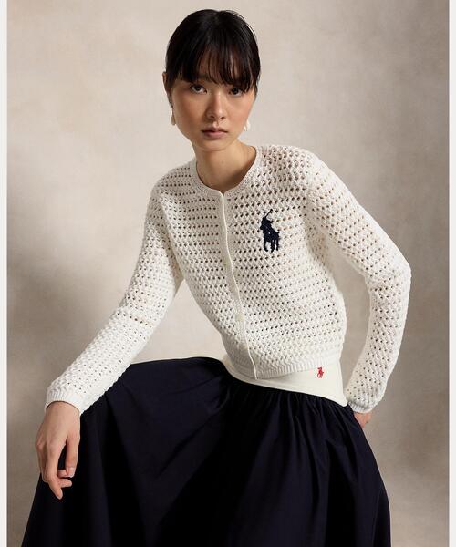 美品✨ラルフローレン コットンニットカーディガン オフホワイト ポニー刺繍 XS POLO RALPH LAUREN（ポロ・ラルフローレン） カーディガン リラックス