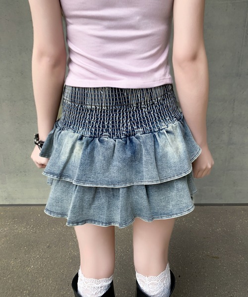 VEILA(ヴェイラ)の「リボンデザインフリルデニムミニスカート(スカート・レディース・ブラック/ブルー・L/M/S)」の15枚目の写真