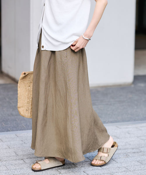 FRAMeWORK（フレームワーク）の「リヨセル麻フレアスカート（スカート・レディース・グリーン/チャコールグレー/モカ・38/36）」の2枚目の写真