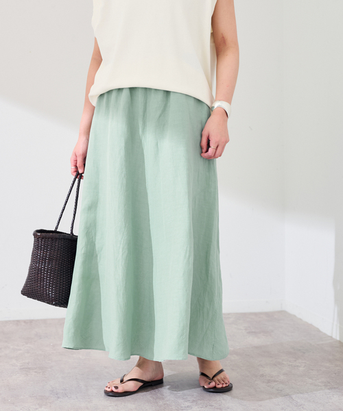 FRAMeWORK（フレームワーク）の「リヨセル麻フレアスカート（スカート・レディース・グリーン/チャコールグレー/モカ・38/36）」の6枚目の写真