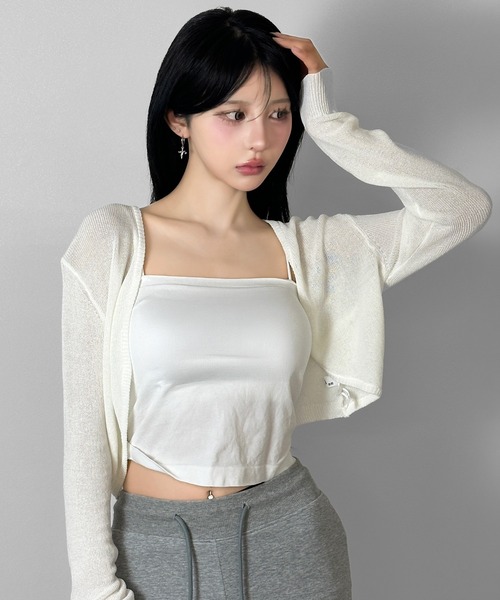 FOLLOWIN（フォロウィン）の「【2COLOR/冷房/UV対策】コンパクトショートカーディガン（カーディガン/ボレロ・レディース・ブラック/ホワイト・FREE）」の2枚目の写真