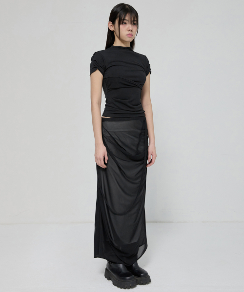 FLAREUP(フレアアップ)の「Draped Mesh Layered Long Skirt (FL-264_Black)(スカート・レディース・ブラック・OS)」の17枚目の写真