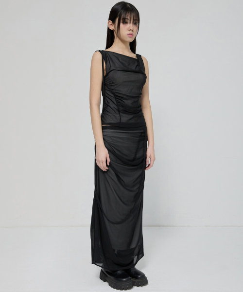FLAREUP(フレアアップ)の「Draped Mesh Layered Long Skirt (FL-264_Black)(スカート・レディース・ブラック・OS)」の19枚目の写真