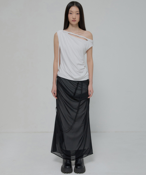 FLAREUP(フレアアップ)の「Draped Mesh Layered Long Skirt (FL-264_Black)(スカート・レディース・ブラック・OS)」の20枚目の写真