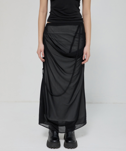FLAREUP(フレアアップ)の「Draped Mesh Layered Long Skirt (FL-264_Black)(スカート・レディース・ブラック・OS)」の11枚目の写真