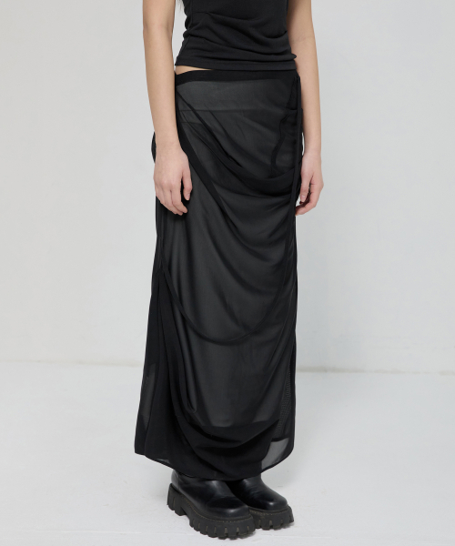 FLAREUP(フレアアップ)の「Draped Mesh Layered Long Skirt (FL-264_Black)(スカート・レディース・ブラック・OS)」の13枚目の写真