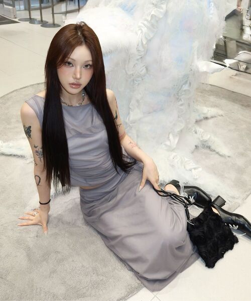 FLAREUP(フレアアップ)の「Draped Mesh Layered Long Skirt (FL-264_Black)(スカート・レディース・ブラック・OS)」の6枚目の写真