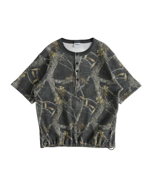 WISH FOR EVER（ウィッシュフォーエバー）の「ASSORT DRAW CODE HENRY NECK THERMAL T-SHIRT / アソートドローコードヘンリーネックサーマルTシャツ（Tシャツ/カットソー・メンズ・グリーン/リアルツリーカモ/グレー系その他/ブラック/グレー/ピンク・SMALL/MEDIUM/LARGE）」の7枚目の写真