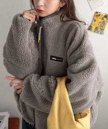 Java（ジャバ）の「《JaVaジャバコラボ》ほっこり可愛い♪大人のもこもこボア切り替えスタンドネックブルゾン(ミドル丈)（ブルゾン）」