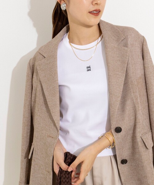 NOLLEY’S（ノーリーズ）の「【nolnol/ノルノル】ウォッシャブルクルーネックTee（Tシャツ/カットソー・レディース・ネイビー/ブラウン/ホワイト・38）」の2枚目の写真
