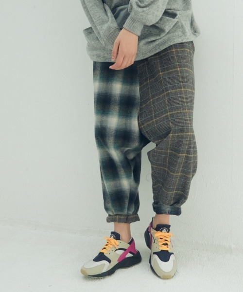 STOF（ストフ）の「STOF/ストフ/Half flannel check Wide Pants（その他パンツ・メンズ・グレー/ブルー・S/M）」の2枚目の写真