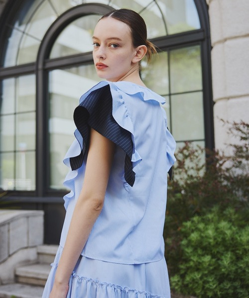 Stripe frill collar blouse/ストライプフリルカラーブラウス（シャツ