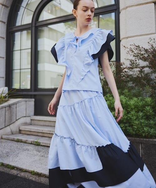 ORGUE オルグ Stripe frill collar blouse Stripe frill collar blouse/ストライプフリルカラーブラウス（シャツ