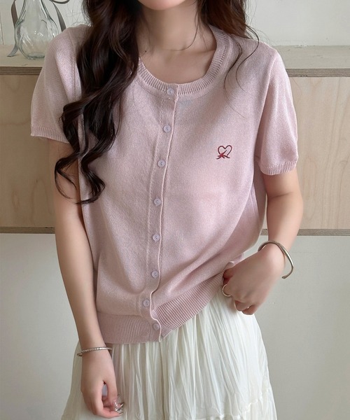 DAY CLOSET(デイ クローゼット)の「【ほどよい透け感】半袖ハートワンポイント サマー ニット カーディガン レディース(カーディガン/ボレロ・レディース・ブラック/イエロー/ライトブルー/アイボリー/ピンク・FREE)」の21枚目の写真