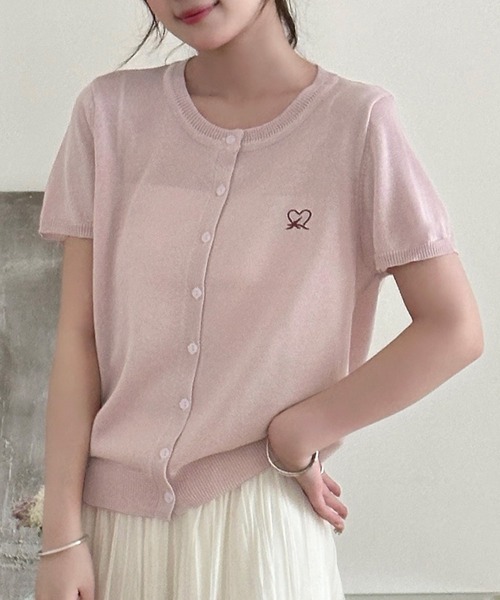 DAY CLOSET(デイ クローゼット)の「【ほどよい透け感】半袖ハートワンポイント サマー ニット カーディガン レディース(カーディガン/ボレロ・レディース・ブラック/イエロー/ライトブルー/アイボリー/ピンク・FREE)」の22枚目の写真