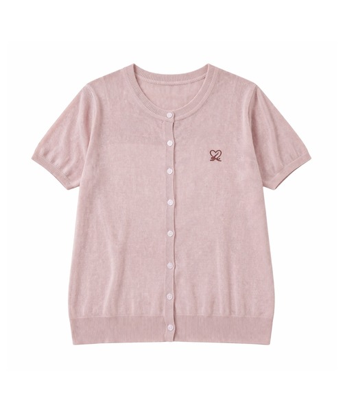 DAY CLOSET(デイ クローゼット)の「【ほどよい透け感】半袖ハートワンポイント サマー ニット カーディガン レディース(カーディガン/ボレロ・レディース・ブラック/イエロー/ライトブルー/アイボリー/ピンク・FREE)」の7枚目の写真