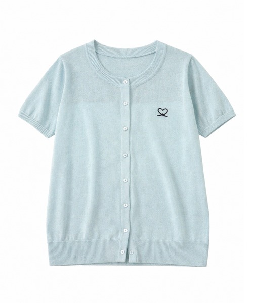 DAY CLOSET(デイ クローゼット)の「【ほどよい透け感】半袖ハートワンポイント サマー ニット カーディガン レディース(カーディガン/ボレロ・レディース・ブラック/イエロー/ライトブルー/アイボリー/ピンク・FREE)」の14枚目の写真